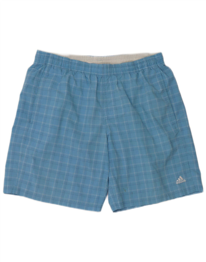Pantaloni scurți de înot Adidas pentru bărbați, poliester cu carouri mari, albastre