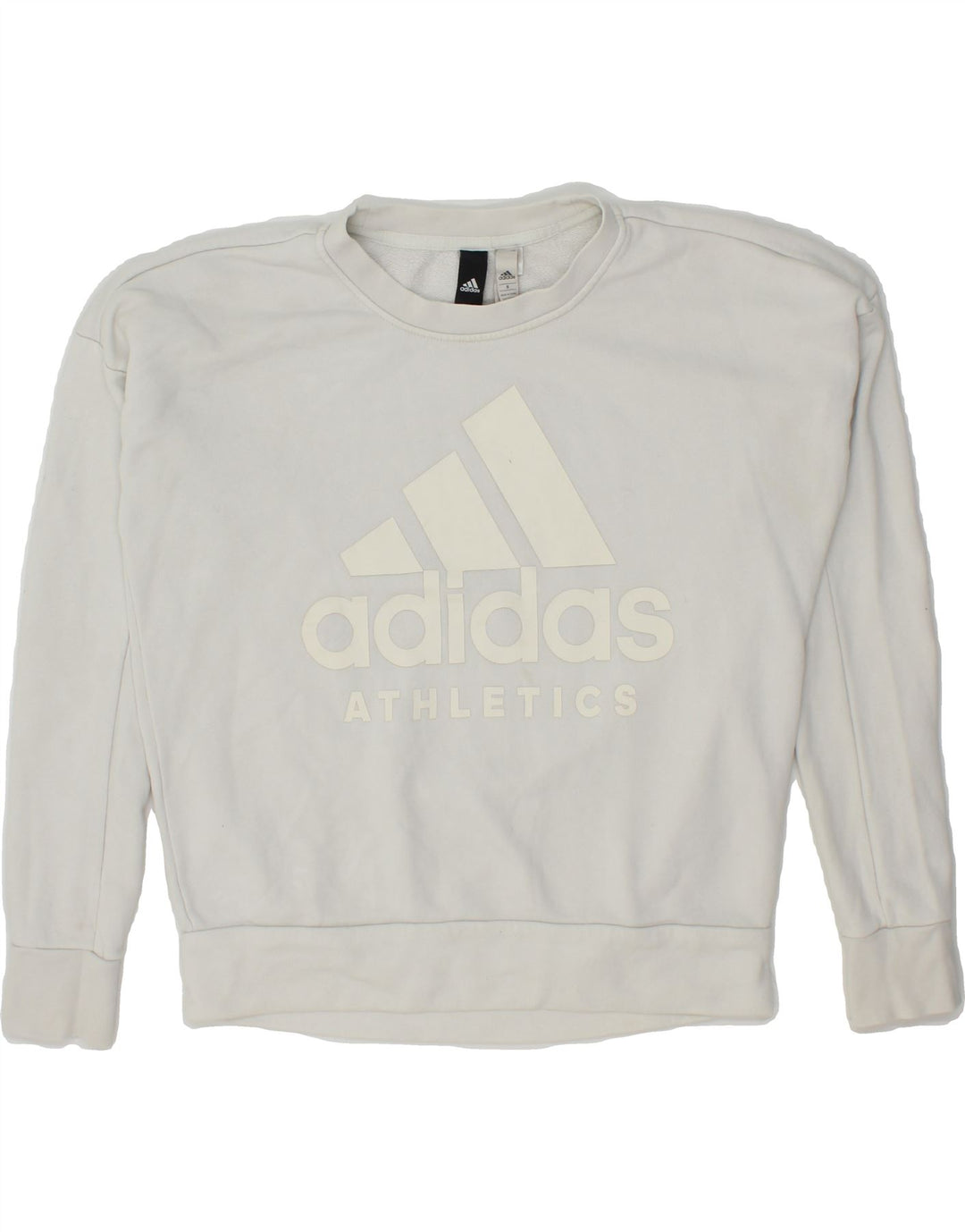 ADIDAS Womens Oversized Graphic Sweatshirt Jumper UK 10 Small Grey Cotton Vintage Adidas and Second-Hand Adidas from Messina Hembry 