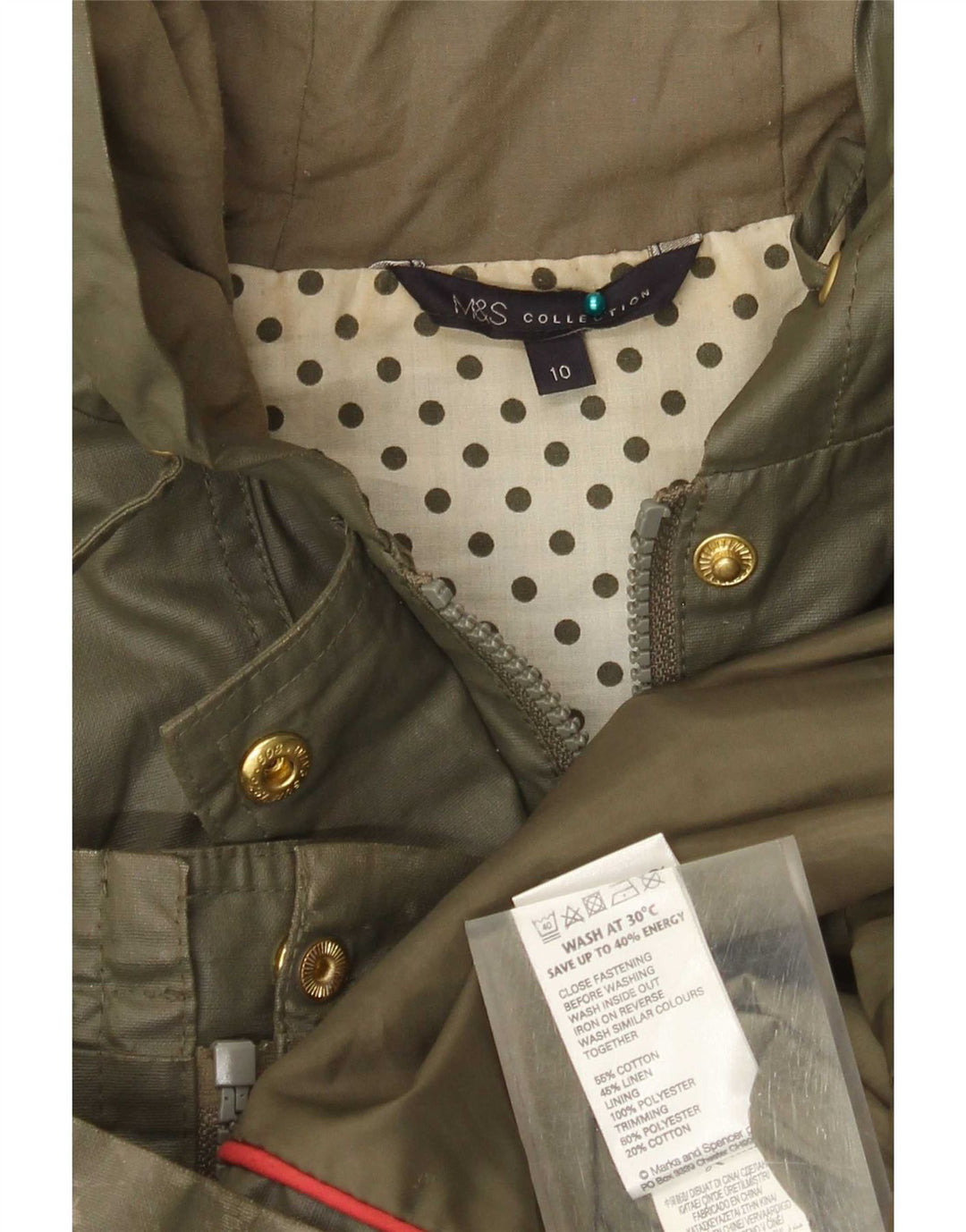 Jachetă ceară supradimensionată cu glugă pentru femei Marks & Spencer UK 10 Small Green