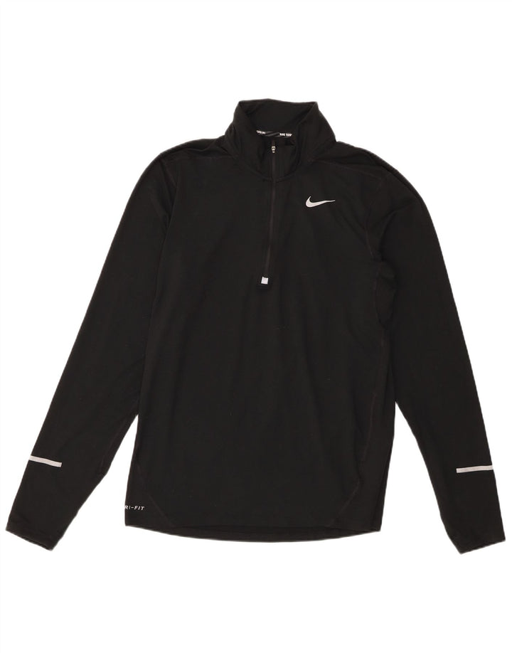 Top de trening pentru bărbați Dri Fit, cu fermoar și gât, din poliester negru