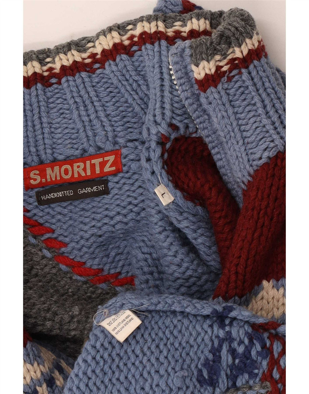 Pulover cardigan pentru bărbați S.Moritz, lână geometrică, albastră mare, noutate