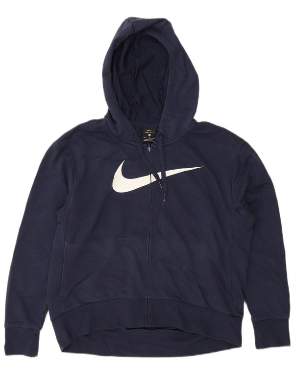 Pulover Nike Dri Fit Graphic Zip Hoodie pentru femei UK 14 Medium Bleumarin