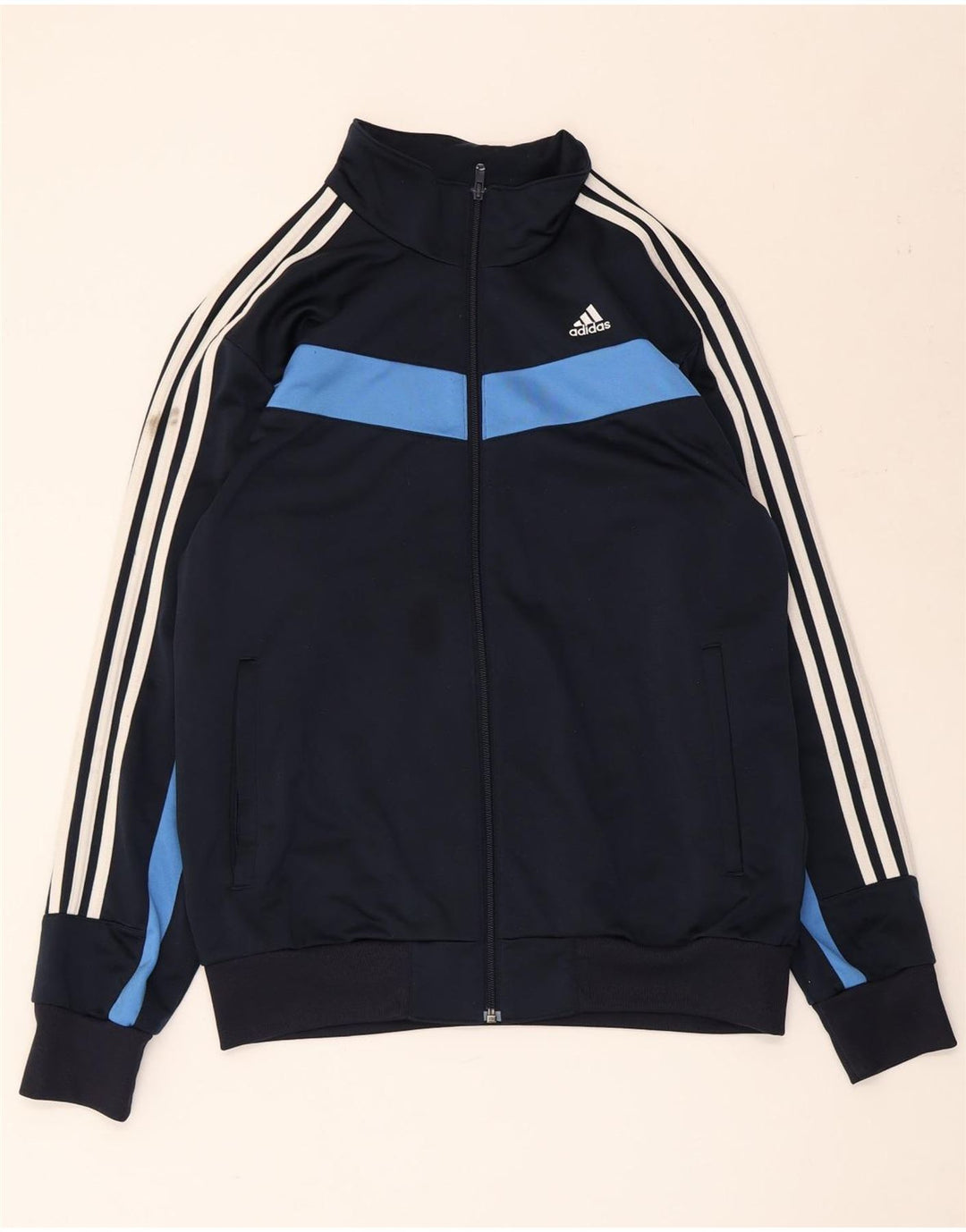 Jachetă de trening pentru bărbați Adidas, albastru mediu, poliester bloc de culoare