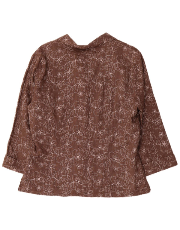 Anne Carson Womens 3/4 Sleeve Blazer Jacket UK 16 Large Brown Floral