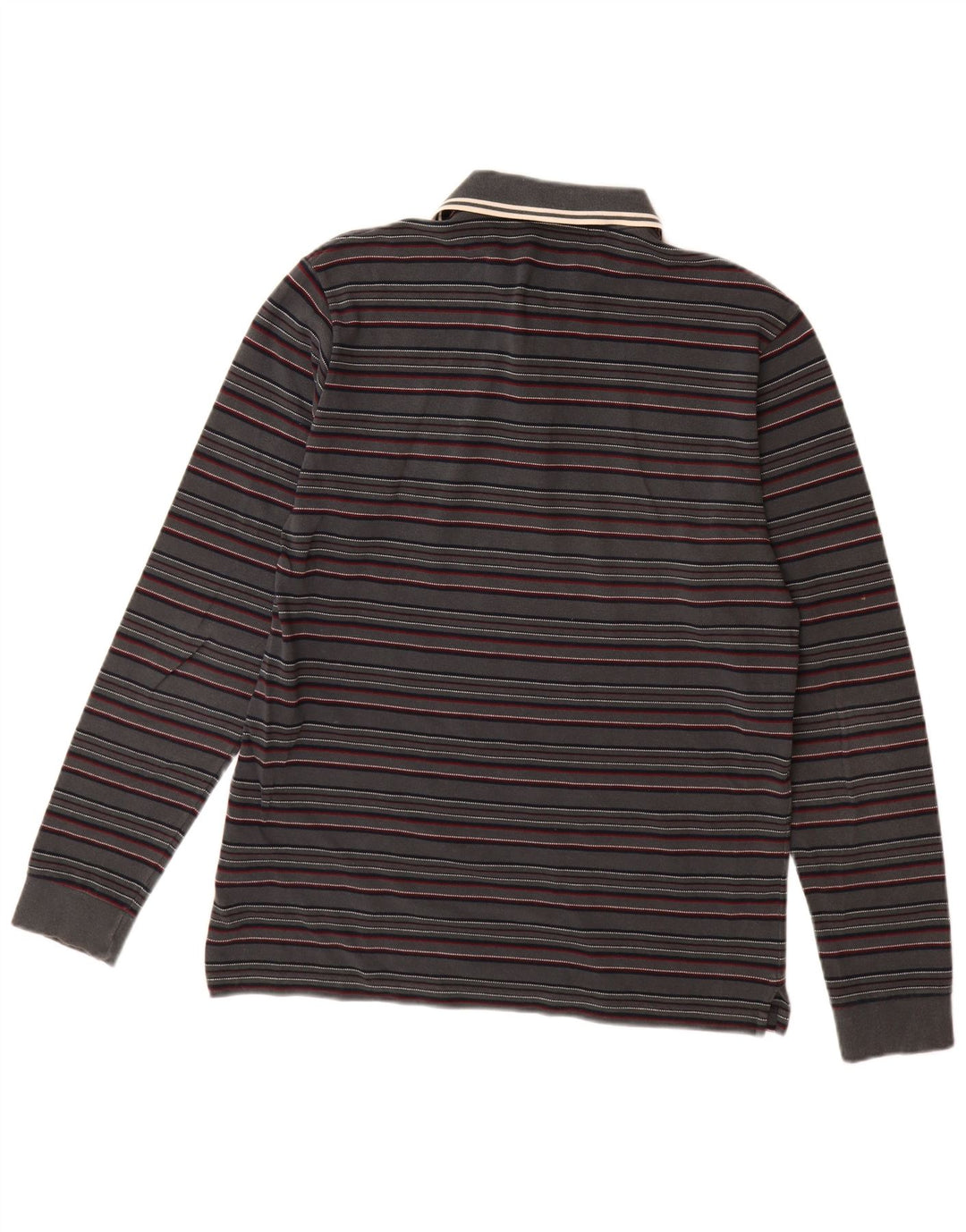 FRED PERRY Tricou polo cu mânecă lungă pentru bărbați, bumbac cu dungi gri mediu