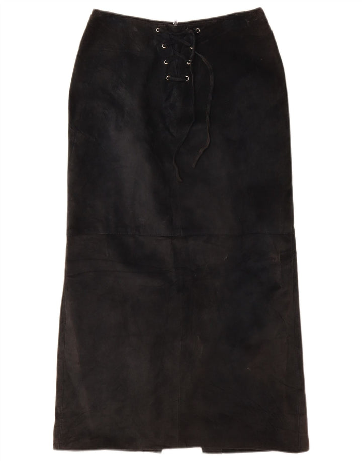 Fusta Maxi din piele intoarsa pentru femei VINTAGE UK 10 Small W26 Piele neagra
