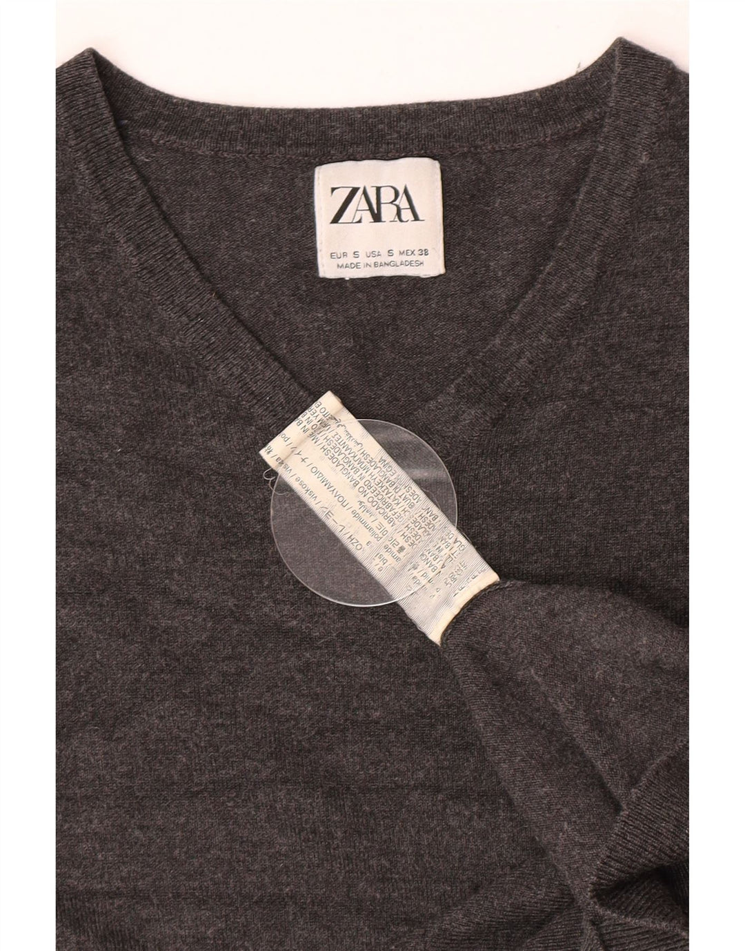 Pulover pentru bărbați Zara, cu decolteu în V, mic, gri, viscoză