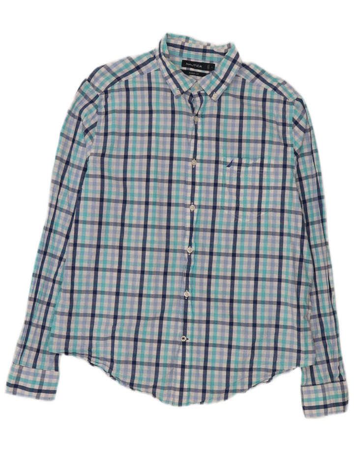 Cămașă pentru bărbați Nautica Classic Fit, bumbac mare cu carouri albastre