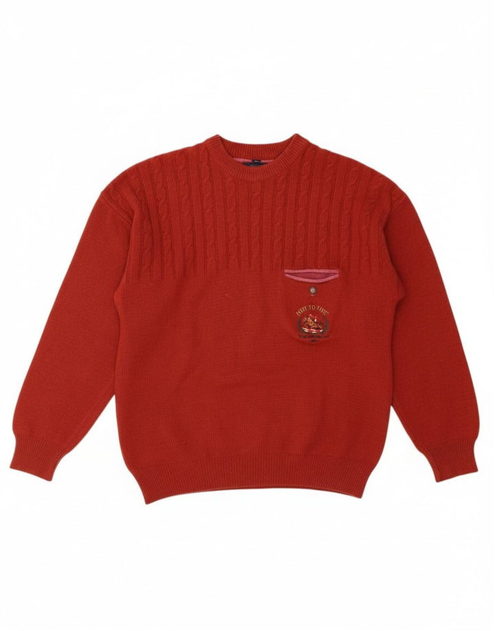 VINTAGE Mens Crew Neck Jumper Sweater Large Red