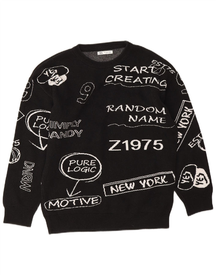 Pulover supradimensionat cu grafic pentru femei Zara UK 10 Bumbac negru mic