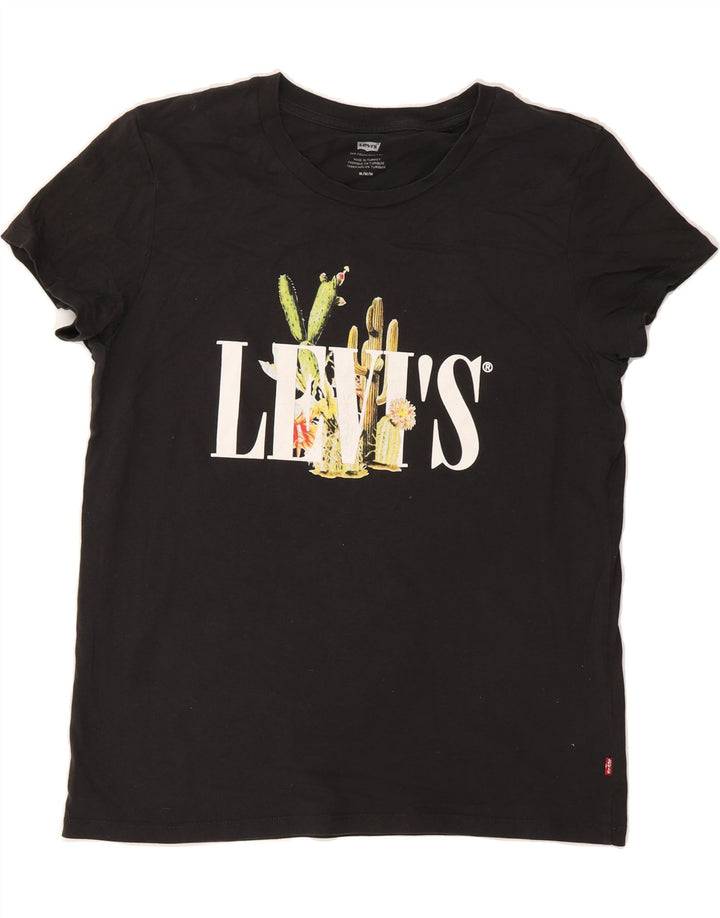 LEVI'S Womens Graphic T-Shirt Top UK 12 Medium Black Vintage Levi's and Second-Hand Levi's from Messina Hembry 