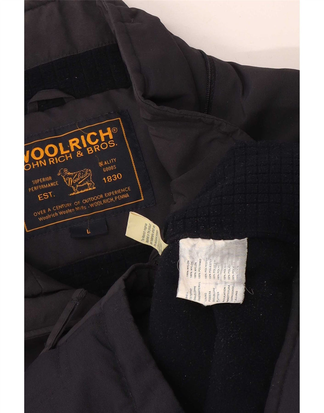 Jachetă Windbreaker Woolrich pentru bărbați cu grafică UK 40 mare, nailon bleumarin