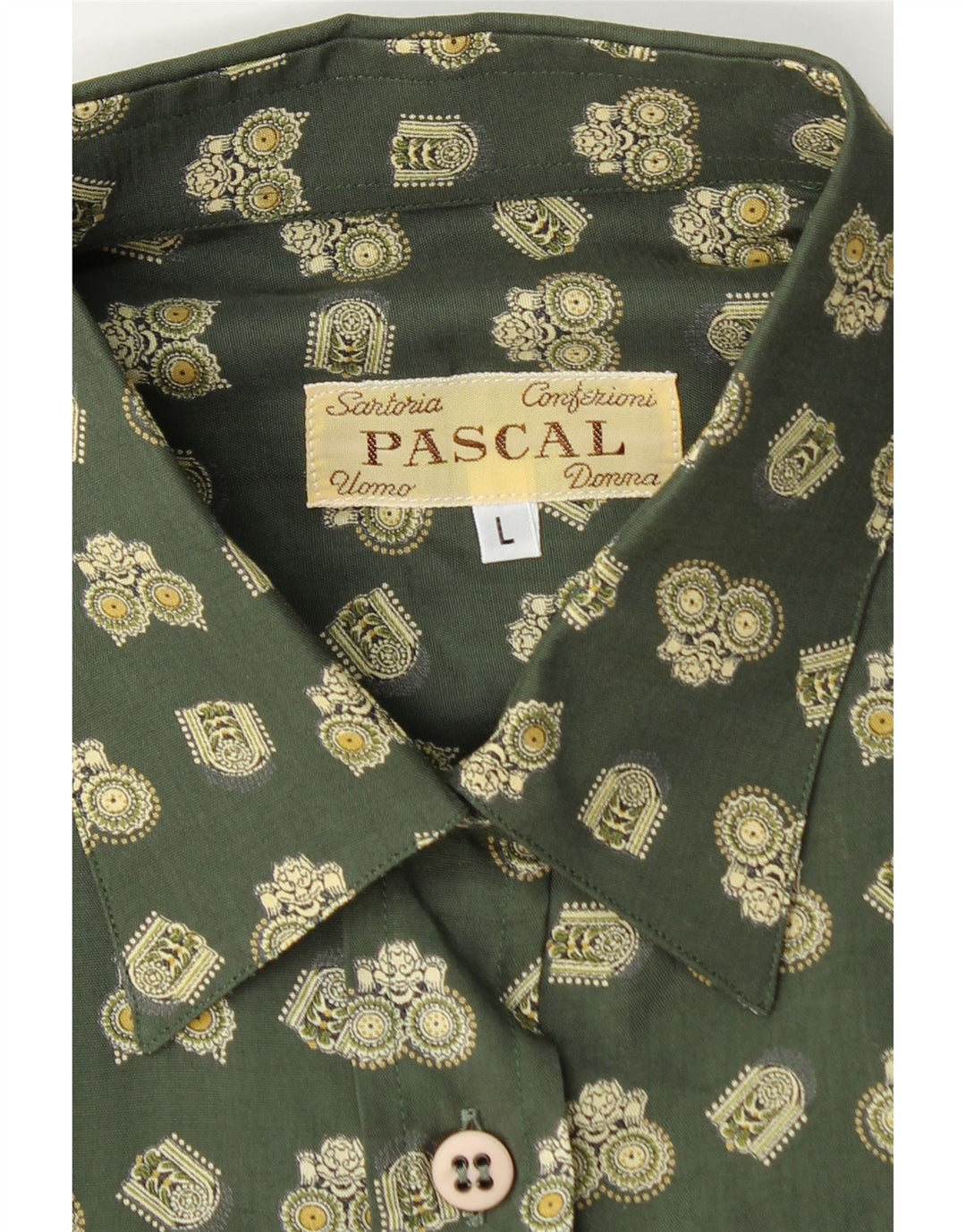 Cămașă vintage pentru femei, supradimensionată, cu model abstract, UK 16, mare, verde, geometrică