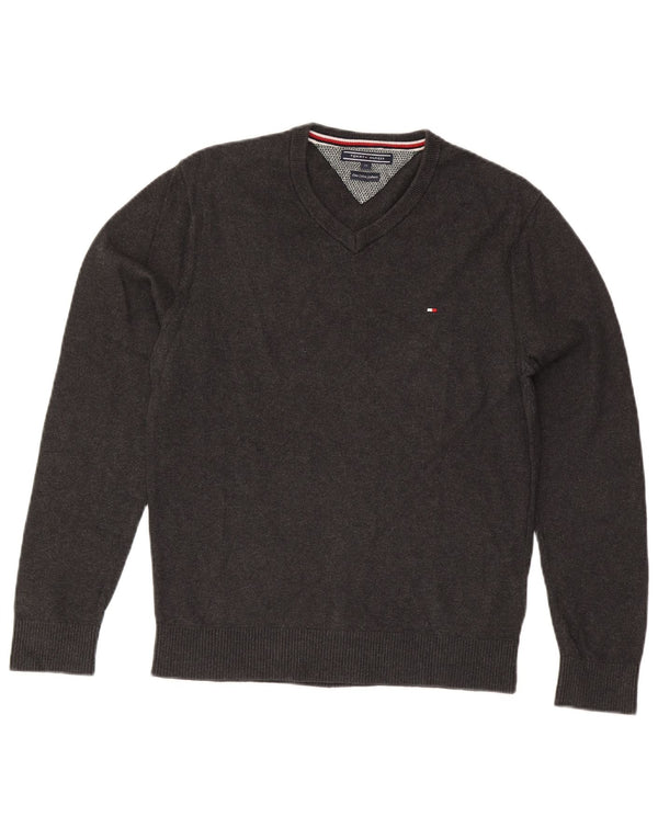 Pulover Tommy Hilfiger pentru bărbați, cu decolteu în V, bumbac, gri mediu