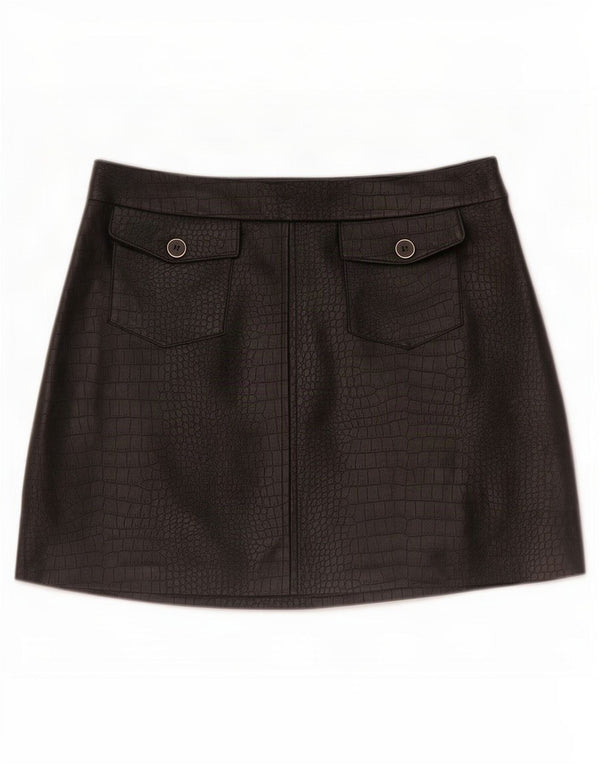Fusta mini din piele artificială pentru femei Zara Medium W28 Black Animal Print