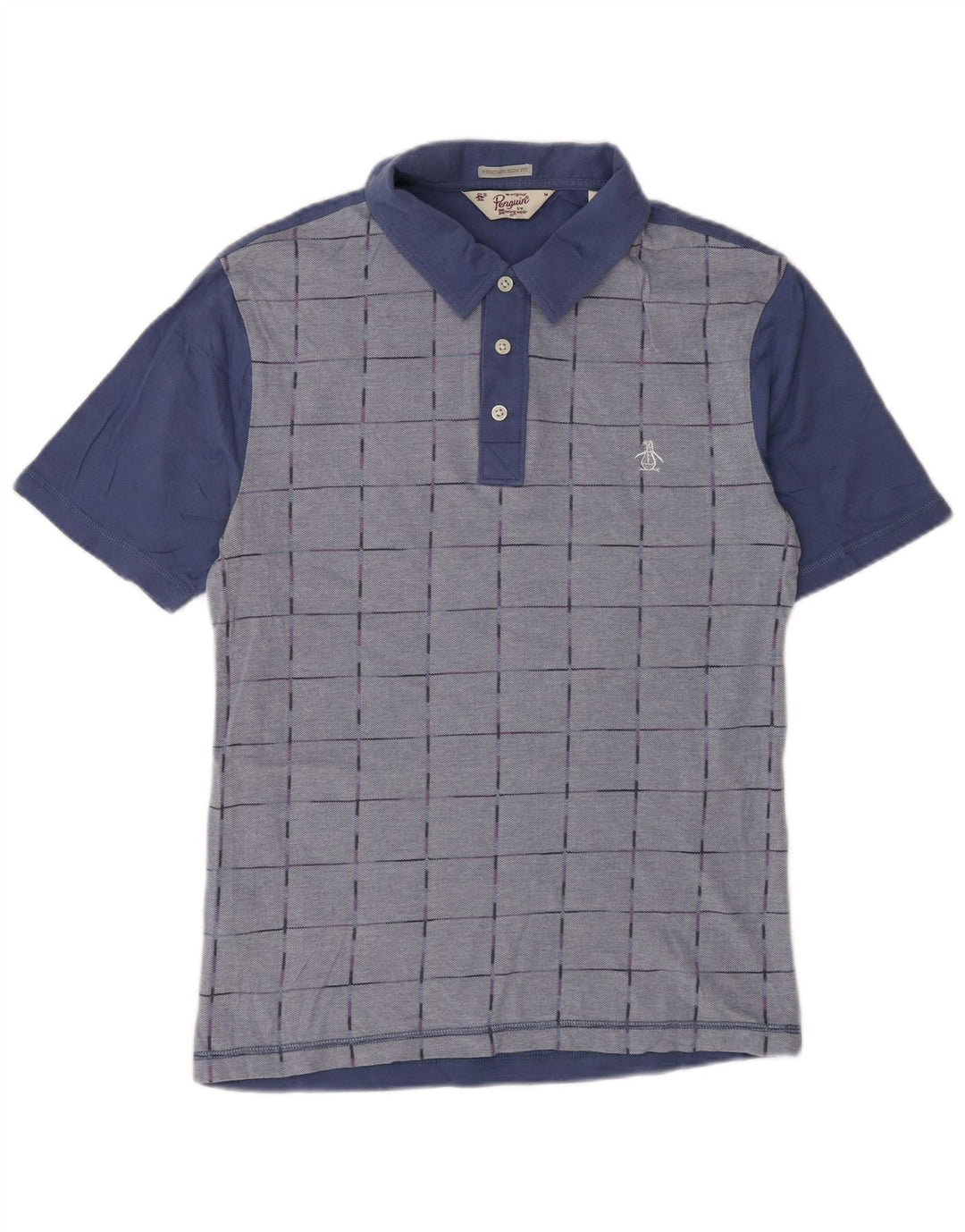 Tricou polo pentru bărbați Heritage Slim Fit Penguin, bumbac cu carouri albastru mediu