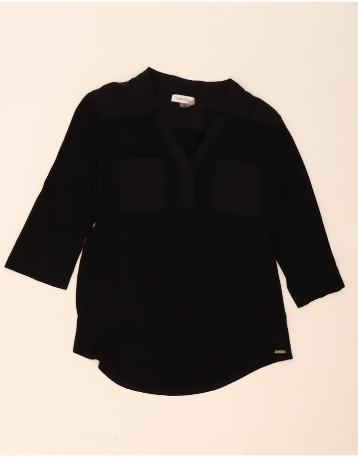 CALVIN KLEIN Womens 3/4 Sleeve Pullover Shirt UK 10 Small Black Rayon