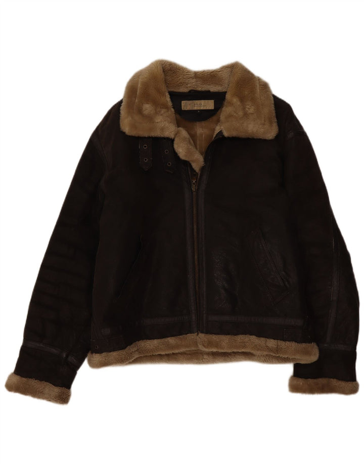 Jachetă din piele pentru bărbați Bata din piele de shearling UK 38 Medium Brown Piele