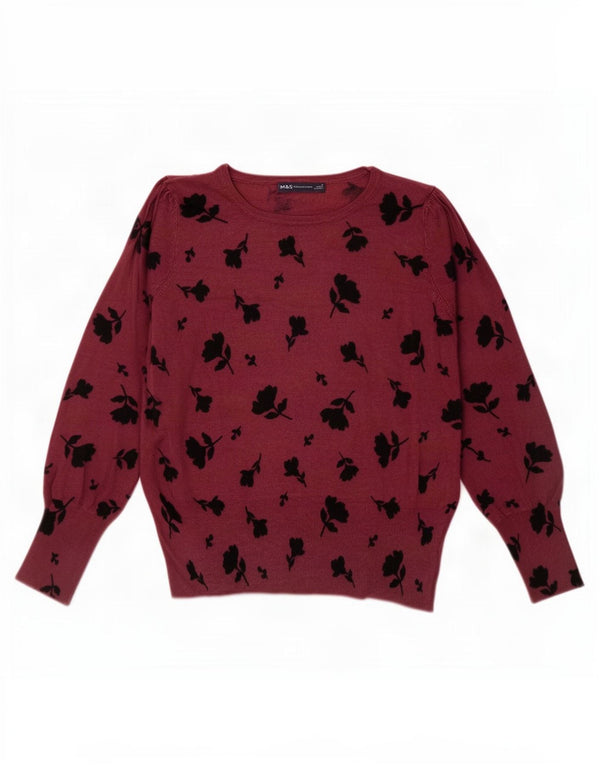 Pulover pentru femei Marks & Spencer cu gât cu barca UK 16 mare, roșu, floral