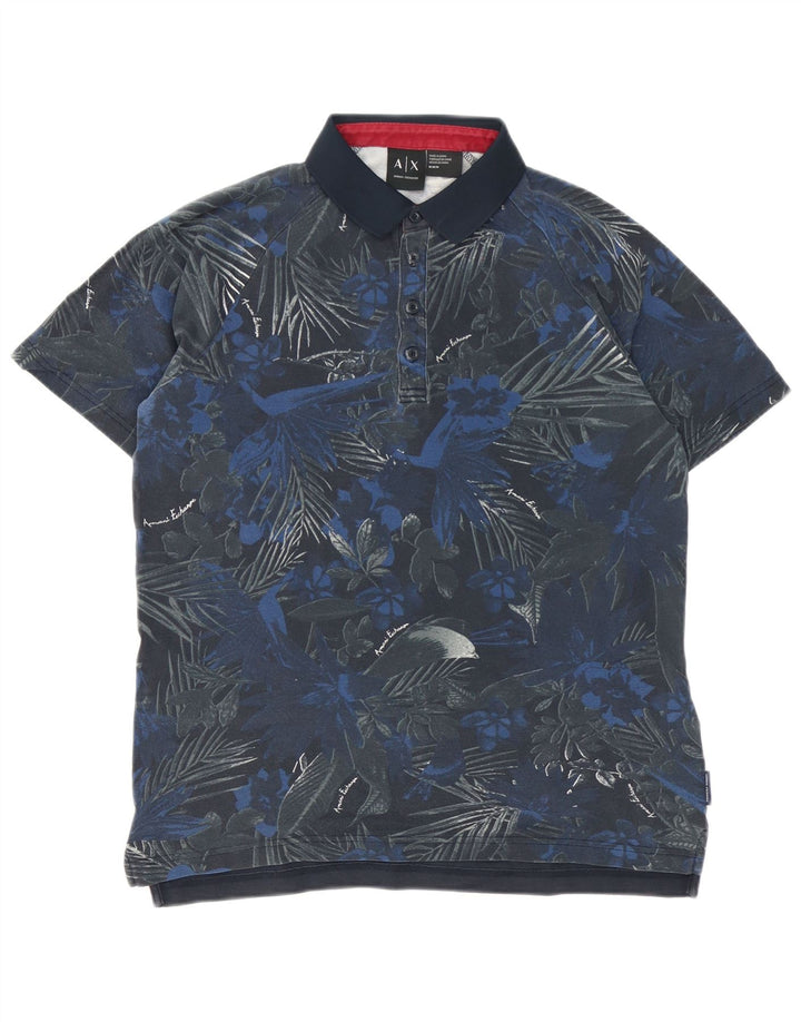 Cămașă polo Armani Exchange pentru bărbați, bumbac floral, albastru mediu