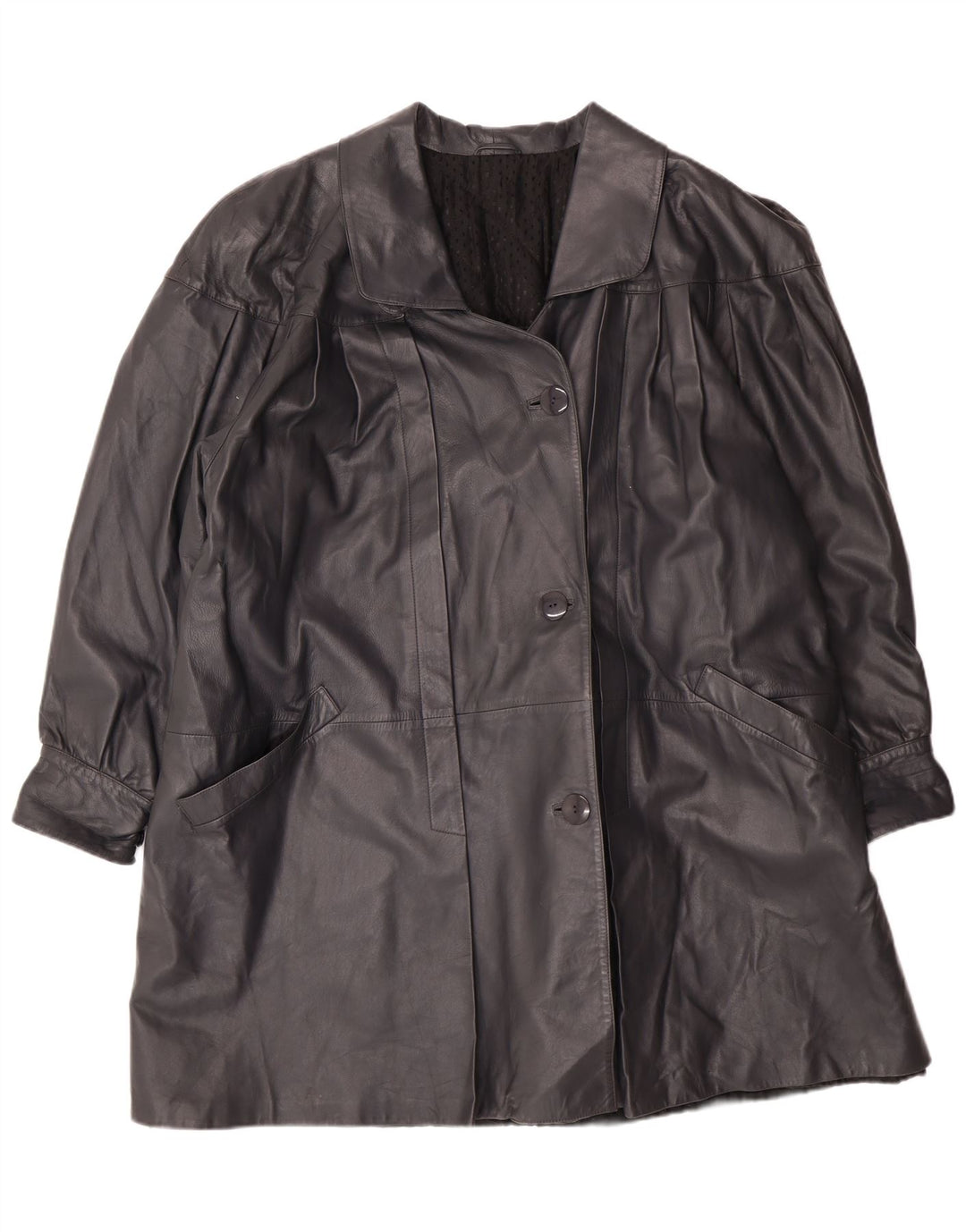 Palton supradimensionat din piele vintage pentru femei IT 44 Medium Black Leather Classic