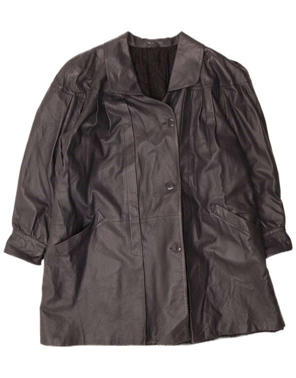 Palton supradimensionat din piele vintage pentru femei IT 44 Medium Black Leather Classic