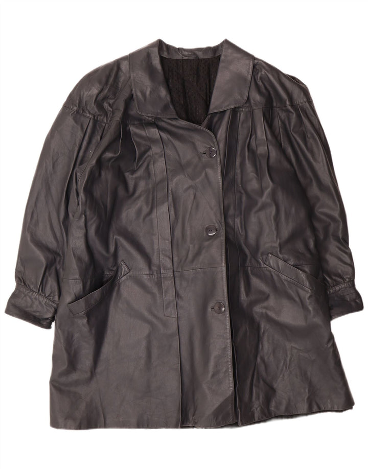 Palton supradimensionat din piele vintage pentru femei IT 44 Medium Black Leather Classic