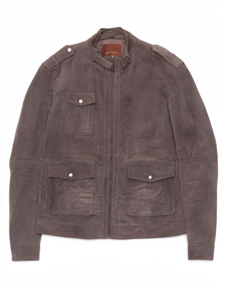 Conbipel Mens Military Leather Jacket IT 52 Large Grey Leather