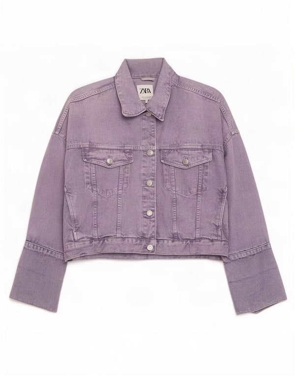 Jachetă de blugi supradimensionată pentru femei Zara UK 14, bumbac violet mediu