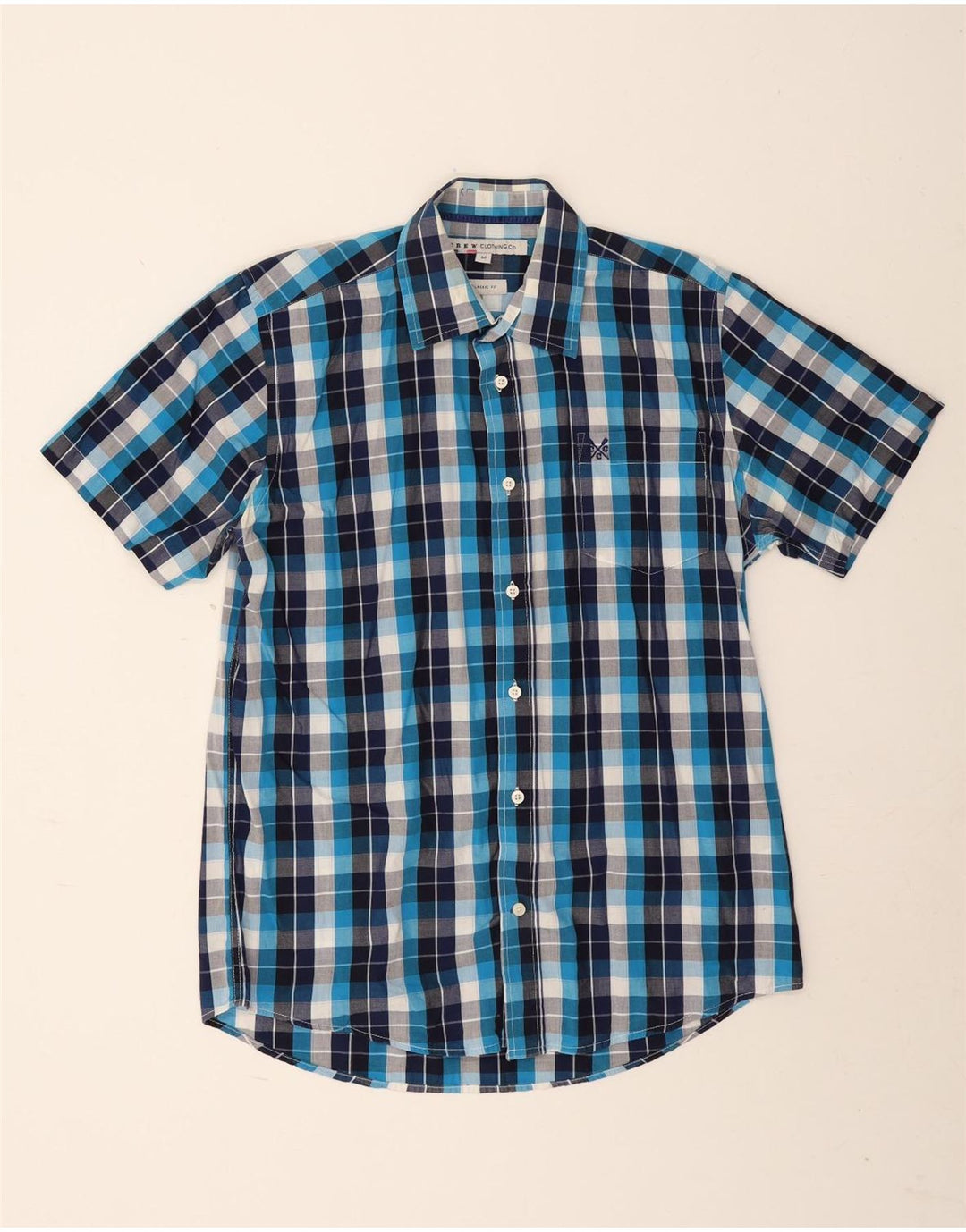 Crew Clothing Cămașă cu mânecă scurtă pentru bărbați, cu potrivire clasică, mijlocie, albastru bleumarin