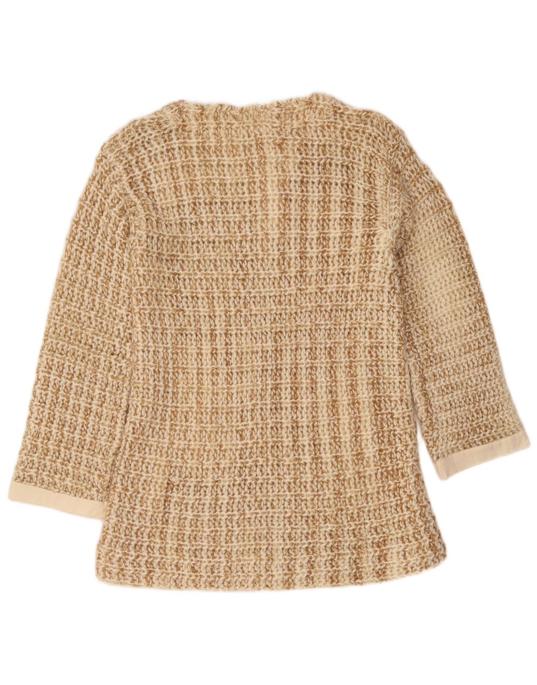 Pulover vintage pentru femei cu gât cu nasturi, UK 10, mic Bej cu pete