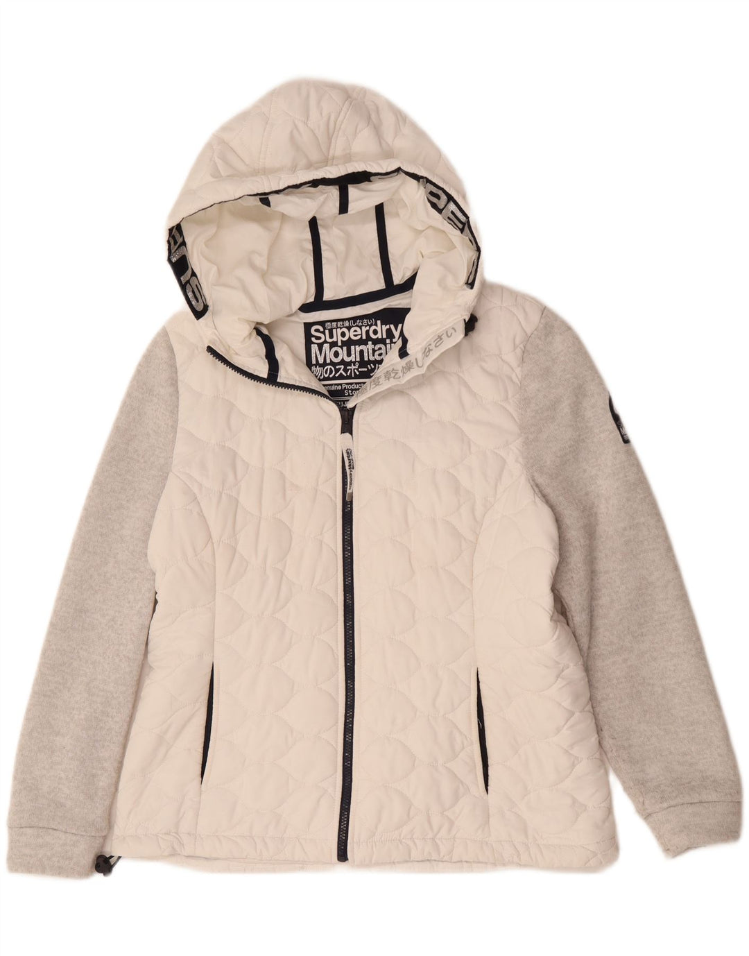 Jachetă de vânt cu glugă Superdry pentru femei UK 16, mare, alb, color block