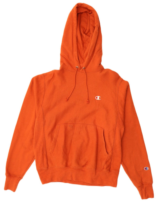 Pulover pentru bărbați, cu țesătură inversă, cu glugă, bumbac portocaliu mic