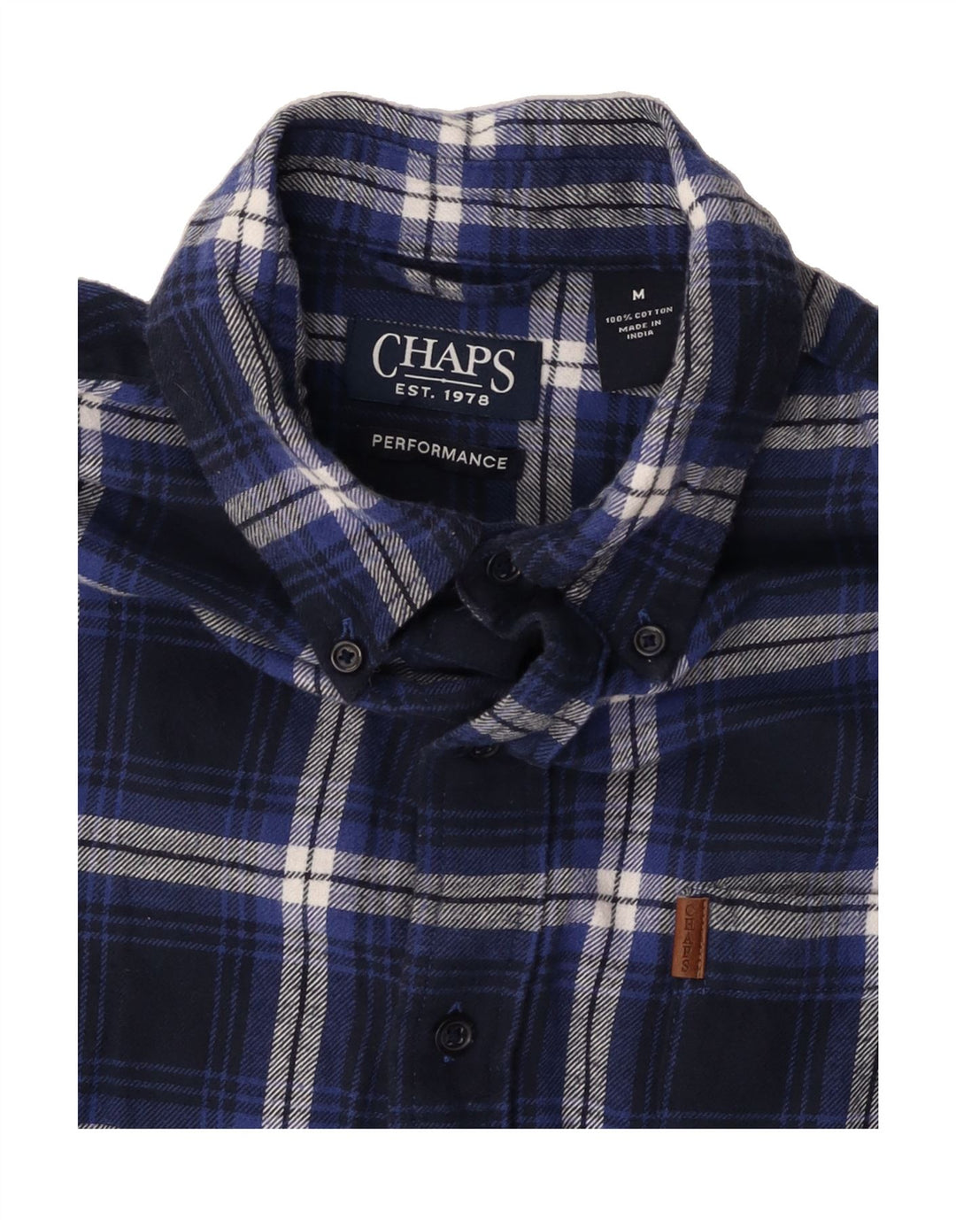 CHAPS Mens Flannel Shirt Medium Navy Blue Check Cotton Vintage Chaps and Second-Hand Chaps from Messina Hembry 
