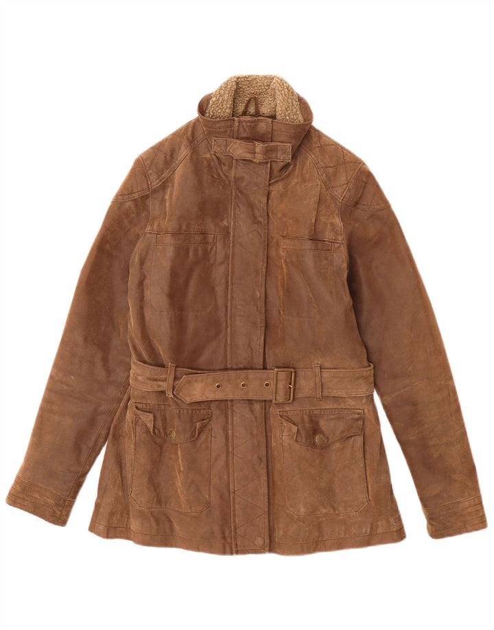 Jachetă de piele pentru femei Fat Face Vintage Fit UK 12 Maro Mediu