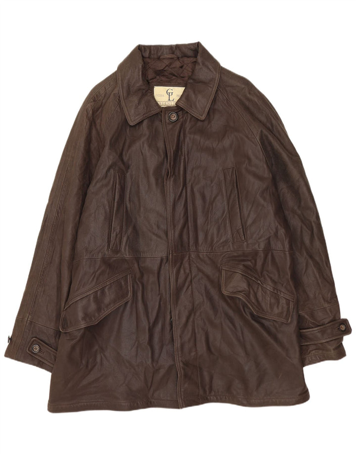 GREEN LEAVES Jachetă din piele pentru bărbați IT 50 Maro din piele maro