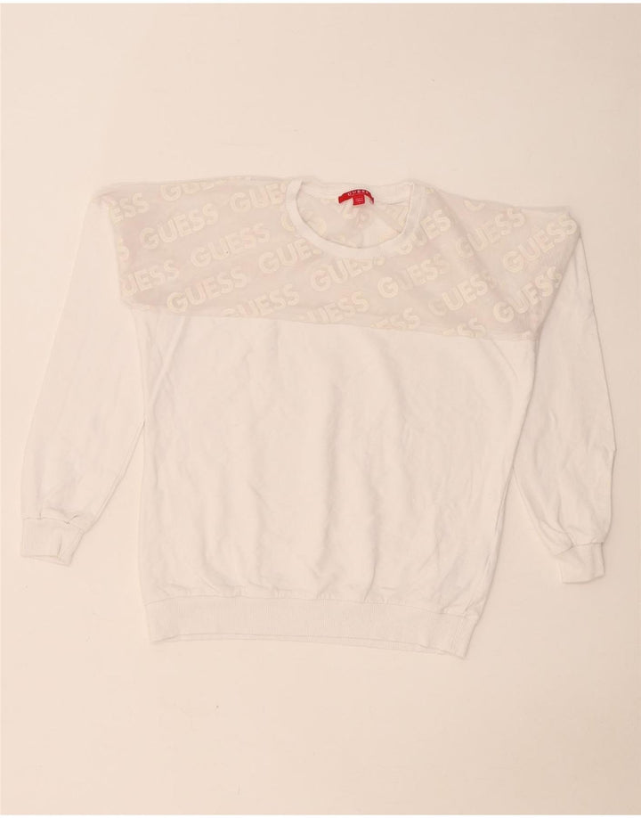 Guess Pulover cu grafic pentru femei UK 10 Small Colorblock alb