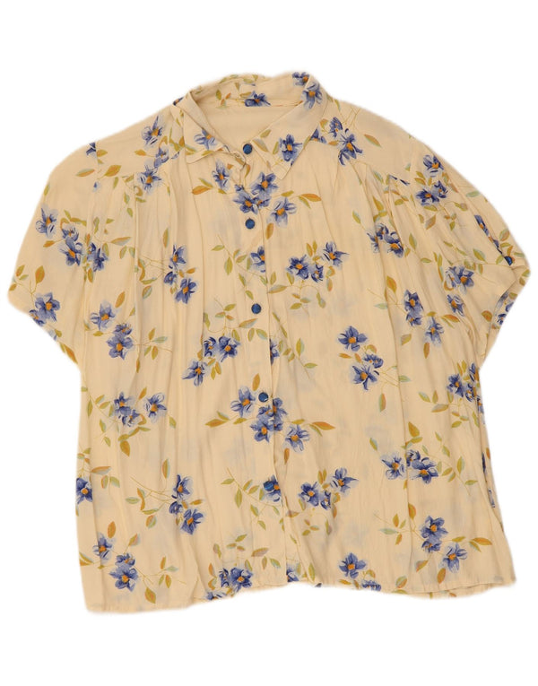 Bluză cămașă cu mânecă scurtă vintage pentru femei UK 14 Medium Off White Floral