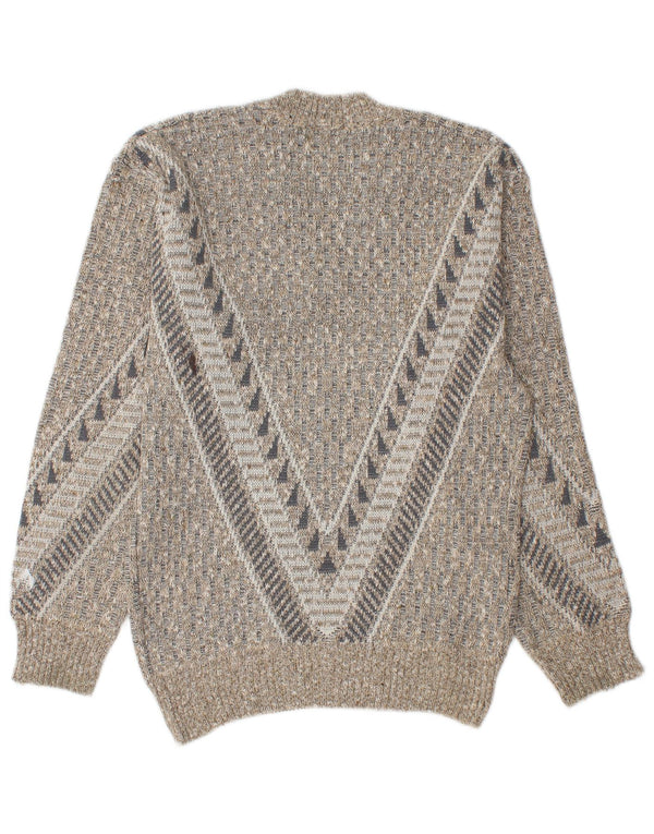 Pulover vintage pentru bărbați cu decolteu în V, mic, gri, geometric