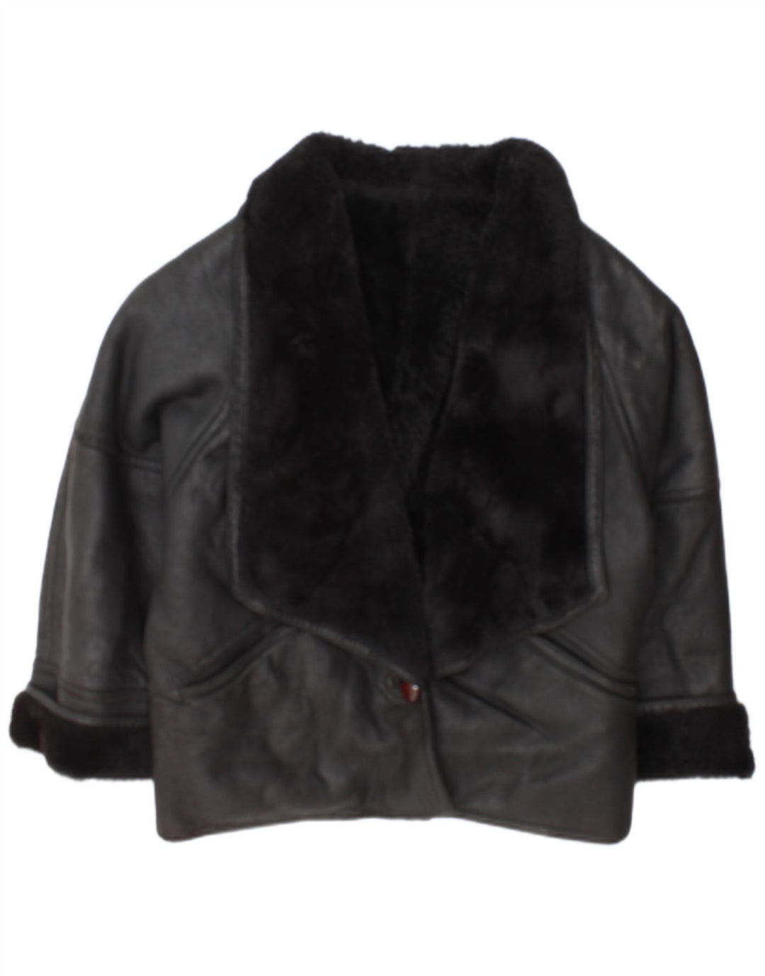 Jachetă vintage din shearling pentru femei IT 46 Large Black Shearling