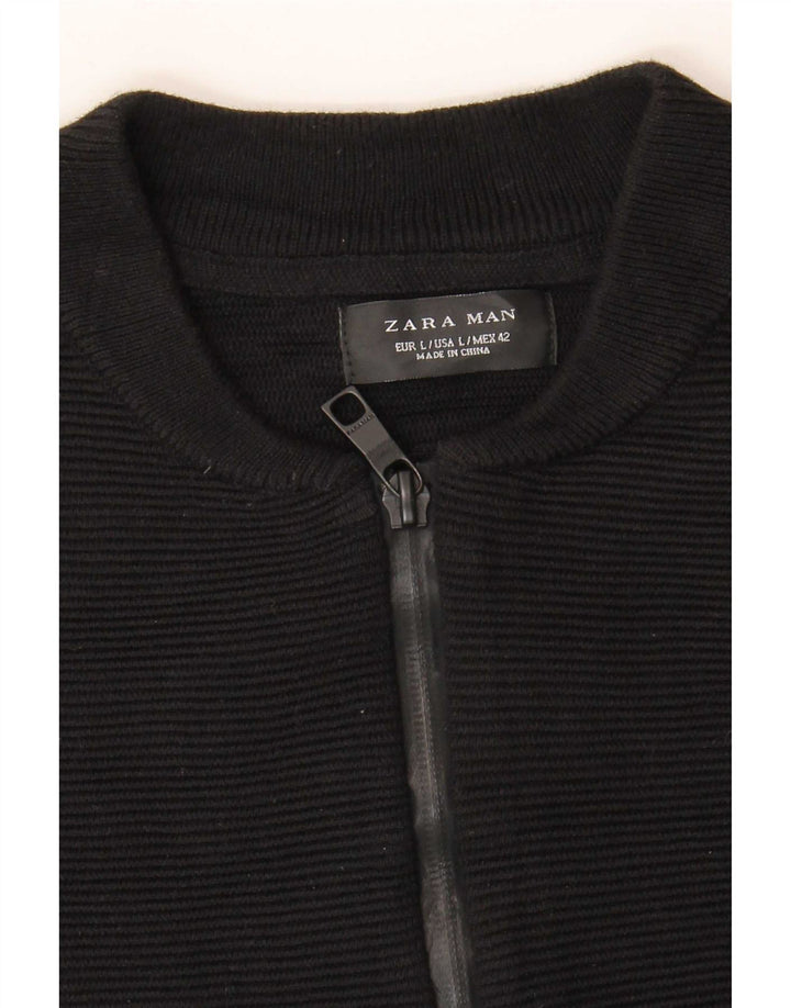 Pulover cardigan pentru bărbați Zara, mare, negru, bumbac