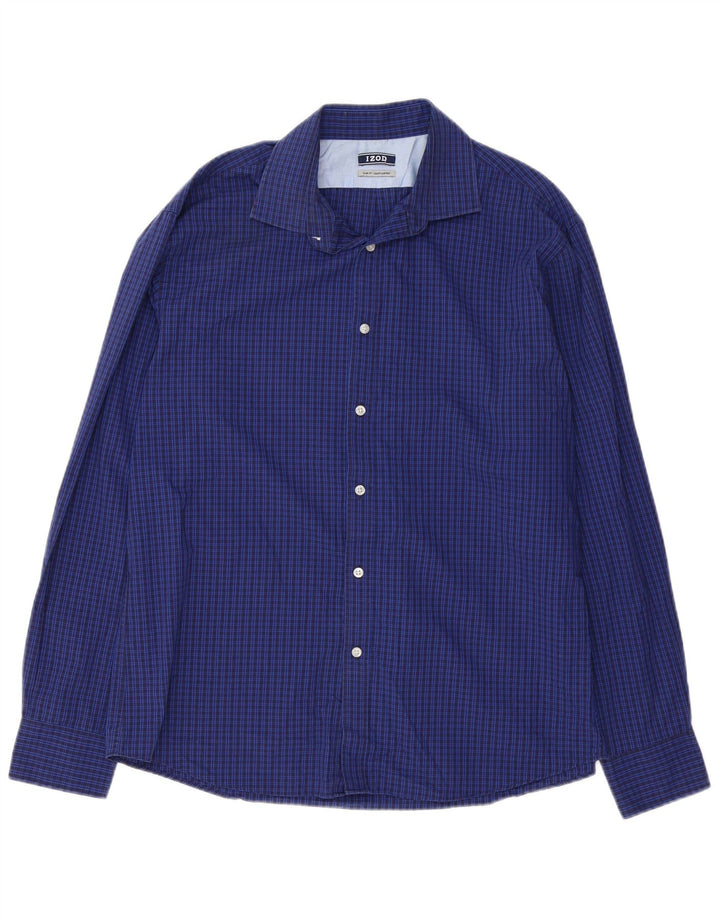 Cămașă IZOD pentru bărbați, slim fit, mărimea 16 1/2 mare, bumbac cu check albastru