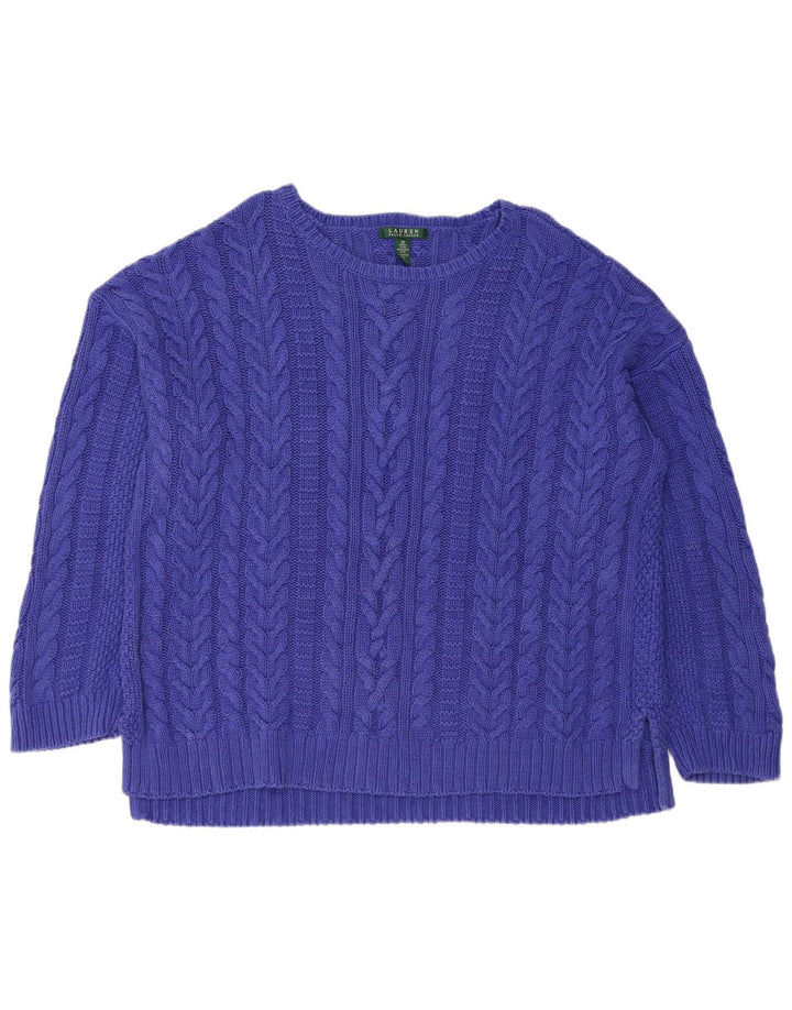 RALPH LAUREN Pulover pentru femeie cu gât de barcă, UK 22 3XL, bumbac albastru