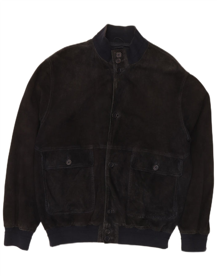 Jachetă bomber din piele intoarsa pentru barbati VINTAGE IT 52 XL din piele albastru bleumarin