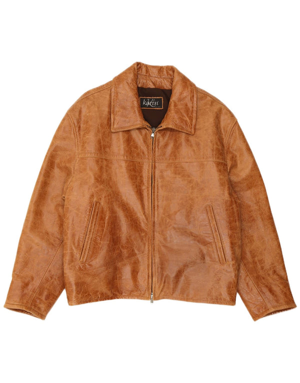 Jachetă de piele pentru bărbați VINTAGE, cu tăiere lentă, UK 38, piele maro medie