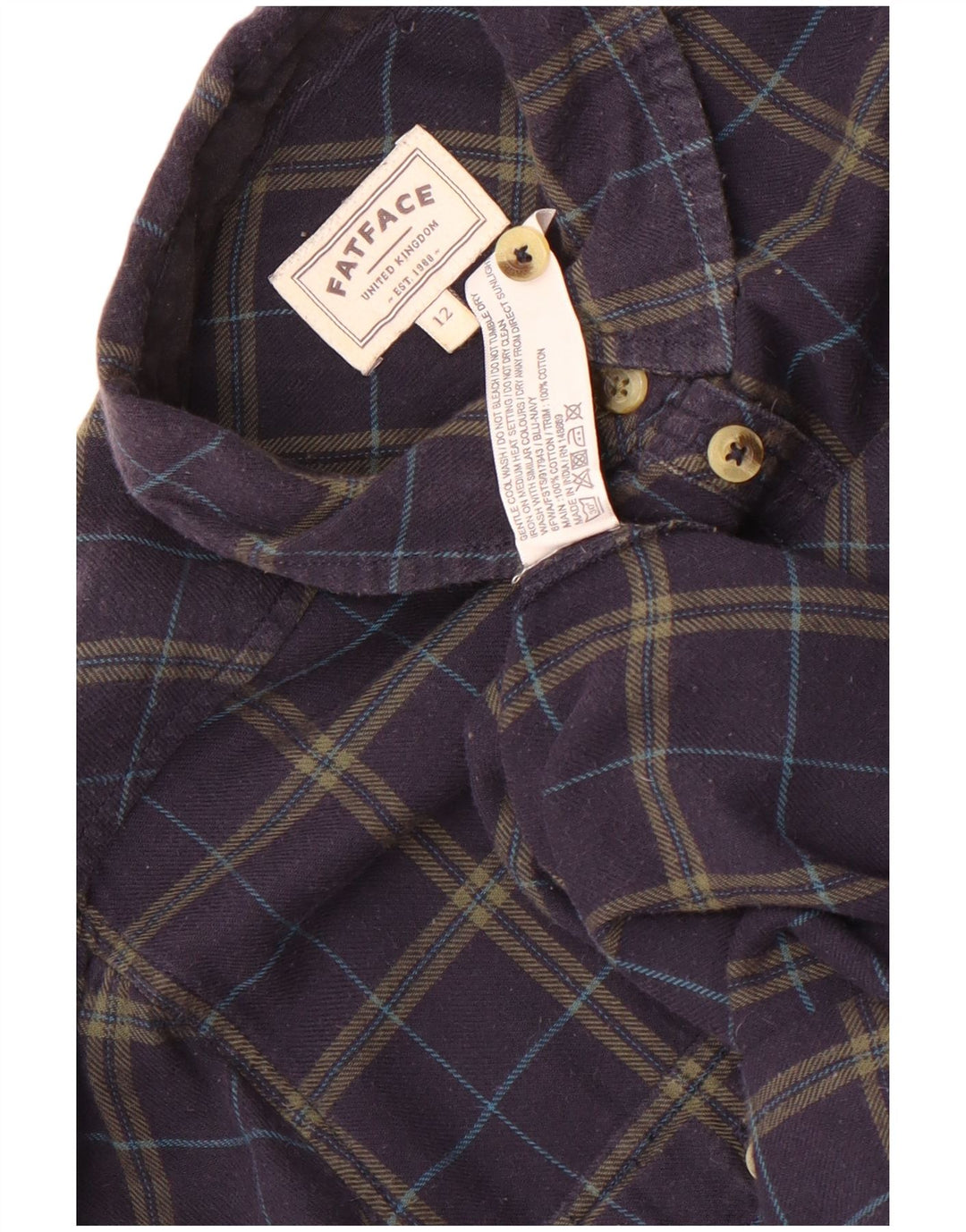 Cămașă de flanel pentru femei Fat Face UK 12, bumbac cu carouri, albastru marin mediu