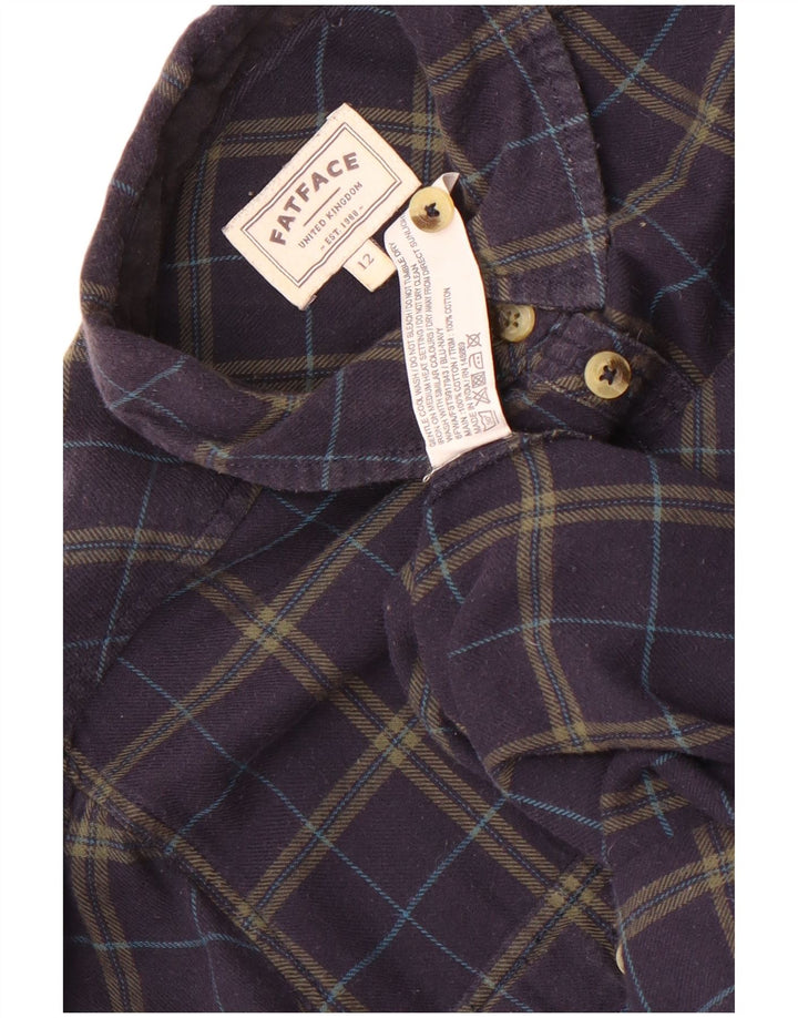 Cămașă de flanel pentru femei Fat Face UK 12, bumbac cu carouri, albastru marin mediu