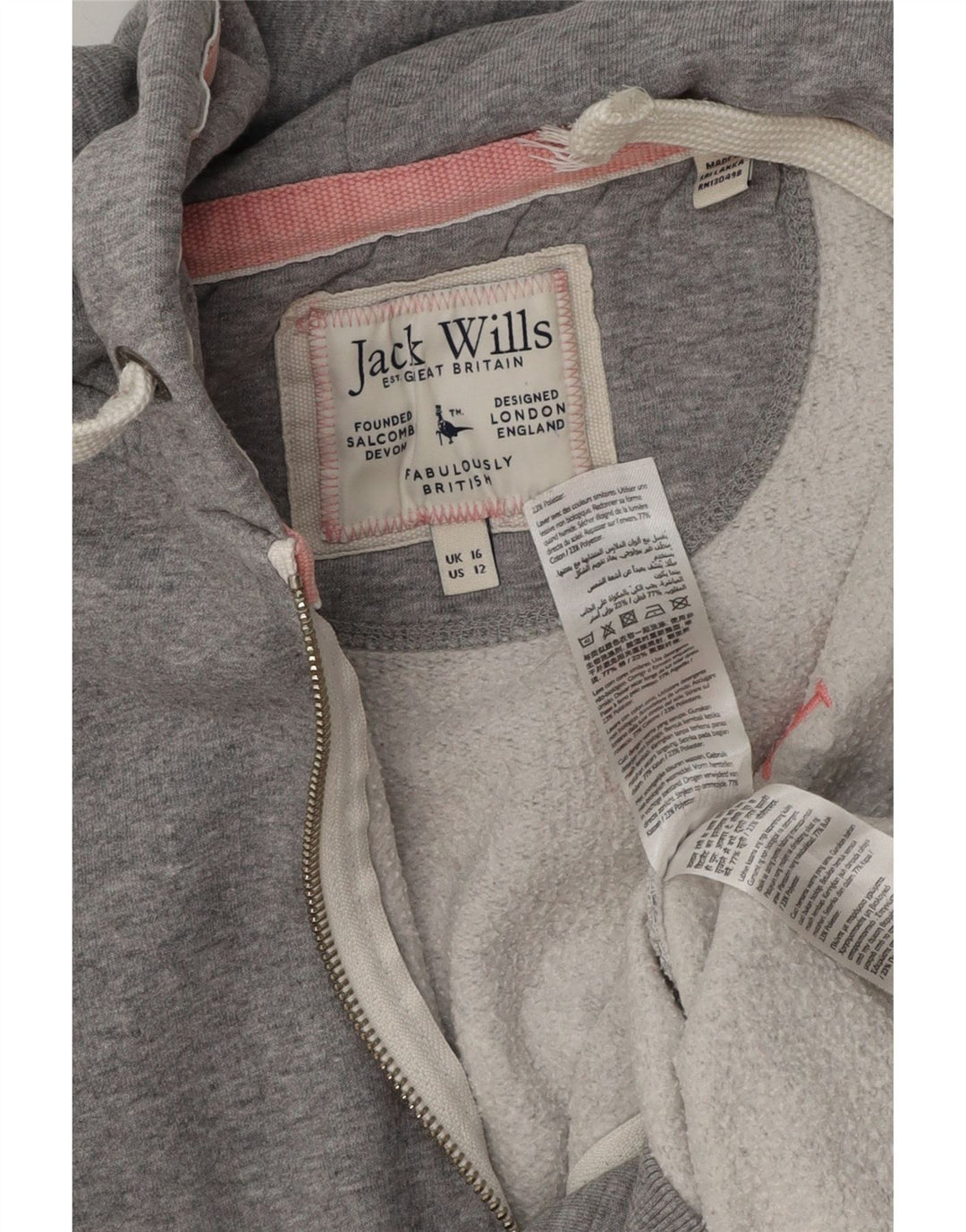 Pulover Jack Wills pentru femei, cu grafic supradimensionat, cu fermoar, UK 16, mare, gri