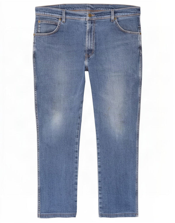 Blugi cropped Wrangler pentru bărbați, cu ajustare normală, W38 L26, bumbac albastru
