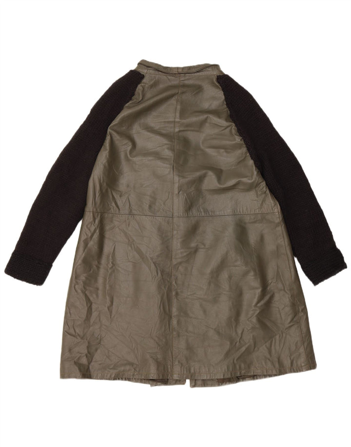 Palton supradimensionat din piele vintage pentru femei IT 40 Mic verde din piele color bloc